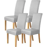 Esszimmer Stuhlhussen Elastischem PU-Leder 2er-/4er-/6er-Set,Einfarbige Wasserdichte Stuhlhussen für Esszimmerstühle,Universelle Stuhlschutzbezüge für Restaurants Küchen und Hotels(Light Gray,4 Set)