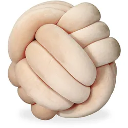 Relaxdays Knotenkissen, geknotetes Kissen für Sofa, Bett, dekorativ, skandinavisch, Zierkissen Knoten, Ø 25 cm, khaki