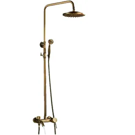 klarwerk JANA | Vintage Regendusche Set Messing unlackiert Edelstahl | Retro Design Duscharmatur Duschsystem | Mischbatterie Dusche komplett mit Handbrause