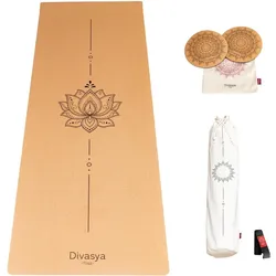 Kork Yogamatte Komfort-Set mit 2 Knie Pads. LOTUS Design braun|braun 183