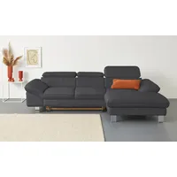 Ecksofa COTTA "Driver L-Form", grau (fango), B:268cm H:73cm T:169cm, LEDER BEEFY (ein abgedecktes Spalt-Rindsleder) im Sitz und Rücken (Korpus in Kunstleder);Luxus-Kunstleder;Kunstleder SOFTLUX;Leder Pampas (echtes Rindsleder), Rückseite mit schwarzem Spannstoff bezogen, Sofas, Ecksofa, mit Kopfteilverstellung, wahlweise mit Bettfunktion & Bettkasten