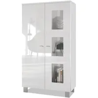 Vladon Vitrine, Weiß Hochglanz, 71x129x35 cm, Wohnzimmer, Wohnwände, Vitrinenschränke