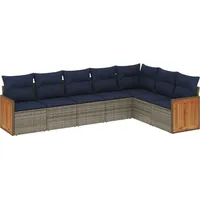 vidaXL Gartensofa-Set mit Kissen, grau, Polyrattan