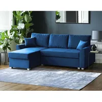 Beautysofa L-Form Ecksofa Toretto L-förmige Polsterecke aus Velours universelle Ecke mit Bettfunktion Bettkasten, Stoff: manila 26 - blau