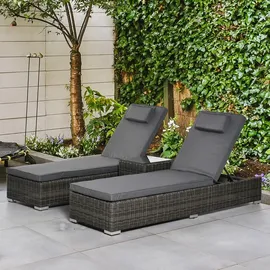 Outsunny Poly-Rattan, Grau, Kunststoff, 60x91x195 cm, Gartenmöbel, Gartenliegen