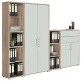 BMG Möbel Aktenschrank Office Edition Set 22, Büroschrank abschließbar mit Metallgriffen Made in Germany Eiche Sonoma / weiß matt
