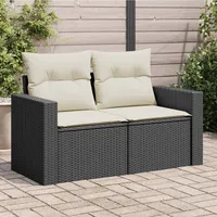 vidaXL Gartensofa mit Kissen 2-Sitzer Schwarz Poly Rattan