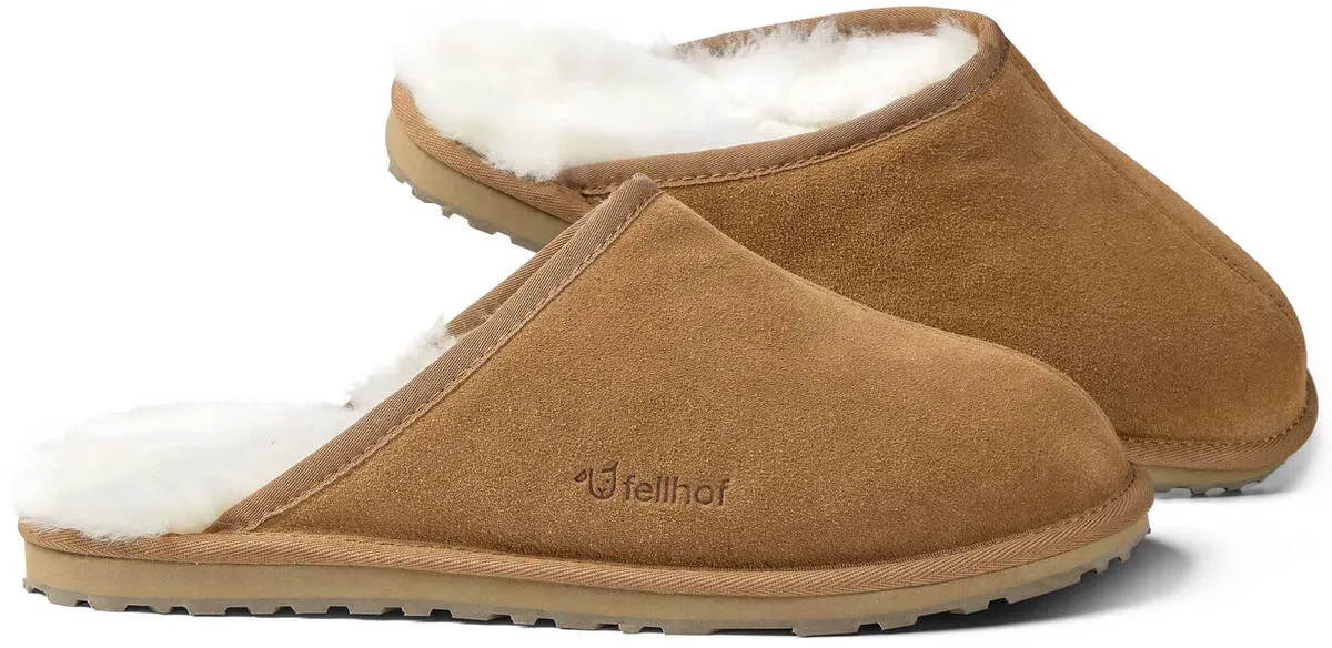 Primo Herren Herren Lammfell-Pantoffel mit Gummisohle, Hellbraun