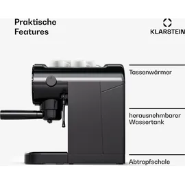 Klarstein Retro Mini-Espressomaschine 0,9L schwarz mit Milchaufschäumer