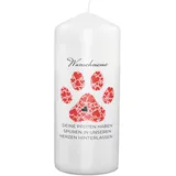 PhotoFancy® - Personalisierte Trauerkerze - Fotokerze mit eigenem Foto/Text bedrucken lassen - Kerze mit Design: Pfote mit Herzen - 19 cm Höhe