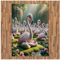 Teppich Flachgewebe Deko-Teppiche für das Wohn-,Schlaf-, und Essenszimmer, Abakuhaus, rechteckig, Flamingo Heitere Vogel Natur Szene grün|rosa 160 cm x 230 cm