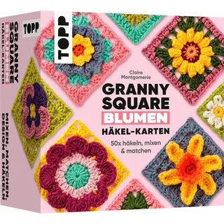 Topp Kreativset Häkel-Karten Granny Square 'Blumen', 50 Stück