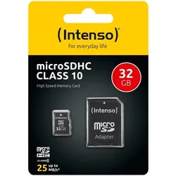 Intenso microSDHC Card 32GB, Class 10 + SD-Adapter