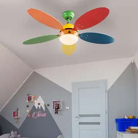 GLOBO Deckenventilator Kinderzimmer Ventilatorlampe bunt Deckenleuchte Lüfter Vor-Rücklauf, Glas, App Steuerung cct, Smart rgb led 4,8W 450Lm, d 106,6 cm