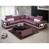 JV Möbel XXL Ledersofa mit USB Garnitur Wohnlandschaft Eckcouch Leder Ecksofa HAMBURG II