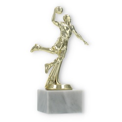 Pokal Kunststofffigur Basketballspieler gold auf weißem Marmorsockel 19,0cm