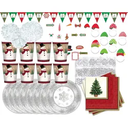 Weihnachtsfeier-Set (66-teilig) Weihnachtsparty Teller Becher Deko Fotorequisiten Weihnachtsfeier