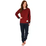 RELAX by Normann Damen Frottee Pyjama Langarm Schlafanzug mit Bündchen und süsser Applikation - 201 13 565, Farbe:rot, Größe2:48/50 - 48