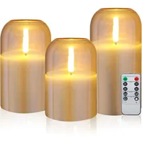Led-kerzen Aus Echtem Wachs Mit Fernbedienung, Timer, Paraffin, Flammenlos, Batteriebetrieben, Goldfarben (3er-set)