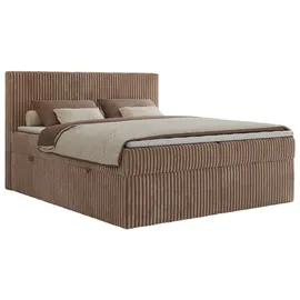 MKS Meble Boxspringbett 180x200 Braun Cord, Boxspringbett mit Matratze H4, Bett mit Bettkasten and Kopfteil, Doppelbett mit Stauraum, Polsterbett - Tiliano