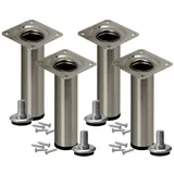 Stahlia Möbelfüße verstellbar (4er Set) Edelstahl Gebürstet 12cm Höhe belastbar bis 50kg Sofafüße Schrankfüße Möbelbeine höhenverstellbare Füße Metallbeine
