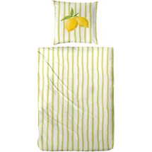 Primera Renforce-Bettwäsche Lemon stripes grün 135 x 200 cm + 2 x 80 x 80 cm
