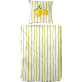 Primera Renforce-Bettwäsche Lemon stripes grün 135 x 200 cm + 2 x 80 x 80 cm