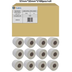 G&G 12 Etikettenrollen kompatibel zu Zebra 3006318 (57 x 32mm)