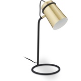 Relaxdays Schreibtischlampe, Metall Tischleuchte, schwenkbarer Schirm, E14 Fassung, Bürolampe mit Kabel, Gold/schwarz