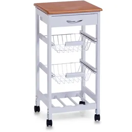 Zeller Küchenrollwagen MDF mit Bambusdekor-Top 37 cm x 37 cm x 76,5 cm Weiß