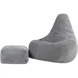I.C.O.N. Icon Dalton XXL Sitzsack Cord mit Hocker, Grau, Gaming Sitzsack Erwachsene mit Füllung, Bean Bag, Cord Sessel, Lounge Sessel, Lounge Stuhl, Schlafzimmer, Wohnzimmer, Wohnzimmer Möbel