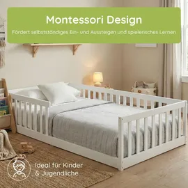 Kids Collective Jugendbett Bodenbett 90 x 200 cm Kiefer massiv weiß
