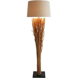 SalesFever Stehleuchte Natur/Weiß 175cm, Schirm Leinen, Gestell Treibholz & Metallrohr, Standfuß Heveaholz, B30 x T30x H175cm