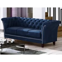 s-style möbel CHESTERFIELD-SOFA 3-Sitzer Fusion Blau Samt