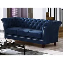 s-style möbel CHESTERFIELD-SOFA 3-Sitzer Fusion Blau Samt