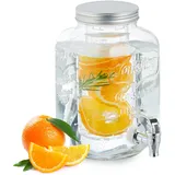Relaxdays Getränkespender mit Einsatz, Zapfhahn & Deckel, 4 Liter, Glas, Wasserspender, Limonadenspender, transparent