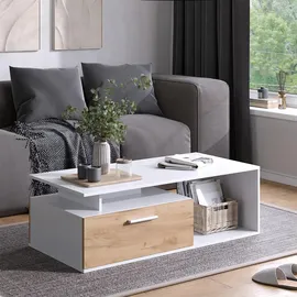 Vicco Couchtisch Roland, Weiß/Goldkraft Eiche, 118 x 59 cm