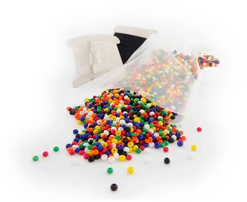 Perlenweben Zubehfr Set 100 g Glas- & Kunststoffperlen, 3 Spezialnadeln, Nylonschnur mehrfarbig - Glueckskaefer - Bastelset Kinder ab 8
