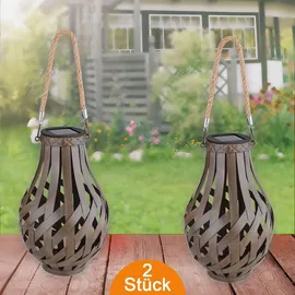 bmf-versand Solarleuchten Garten 2er Set Laterne 27cm Solarlampe Außen Außenleuchte Solar - Braun