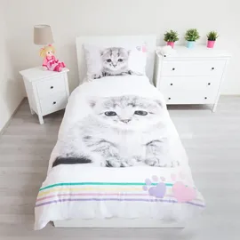COFI 1453 Bettwäsche Katze Grau/Weiß 140 x 200 cm + 70 x 90 cm