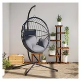 vidaXL Hängesessel Ei-Design Rattan 1-Sitzer 1 tlg. 0 x 0 x 0 cm Hellgrau mit Kissen
