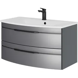 Waschtisch SAPHIR "Serie 7045 Mineralmarmor-Waschtisch und Unterschrank, 91 cm breit", grau (stahlgrau, sw, stahlgrau metallic), B:91cm H:50,2cm T:50,1cm, Waschtische, Waschplatz mit 2 Schubladen, Badmöbel Set mit Waschtisch