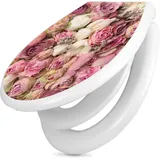 banjado Familien WC Sitz mit Absenkautomatik 44,9x37,1cm - Klobrille mit Kindersitz aus hochwertigem Polypropylen - Toilettendeckel mit Kinder Toilettensitz integriert - Motiv Strauss Rosen