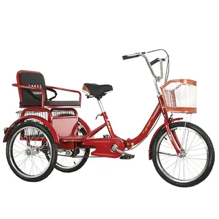 Erwachsene Cruiser Bikes 20 Zoll Trike Bike Großer Einkaufskorb, Faltbare Dreiräder Mit Rücksitz - Für Shopping-Übungen-Erholung,Rot