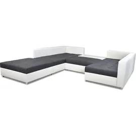 Fun Möbel Wohnlandschaft Sofa ANDRO Schlaffunktion und Hocker Stoff Fresh Latte