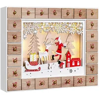 Spielwerk® Adventskalender Naturholz 35x6x26,9cm rot