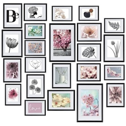bomoe Bilderrahmen Blossom, 24er Set Fotowand Collage Fotorahmen mit Passepartout schwarz
