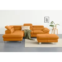 Ecksofa COTTA "Driver L-Form", gelb (amber), B:268cm H:73cm T:214cm, Kunstleder SOFTLUX;LEDER BEEFY (ein abgedecktes Spalt-Rindsleder) im Sitz und Rücken (Korpus in Kunstleder);Luxus-Kunstleder;NaturLEDER (echtes Rindsleder) im Sitz und Rücken (Rückseite mit Spannstoff bezogen), Sofas, Ecksofa, mit Kopfteilverstellung, wahlweise mit Bettfunktion & Bettkasten