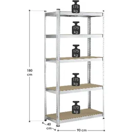 Juskys Lagerregal Basic 2er Set 180x90x40 cm - Silber, Metall 90x180x40 Freizeit, Heimwerken, Werkstatt