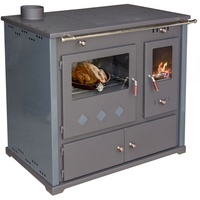 EEK A+ Kaminofen mit Backfach und Herdplatte Pracktik Lux Anthrazit RAL 7016 Links Holzofen 9,5 kW Kamin Ofen Dauerbrandofen Werkstattofen Schwedenofen Hüttenofen Heizofen